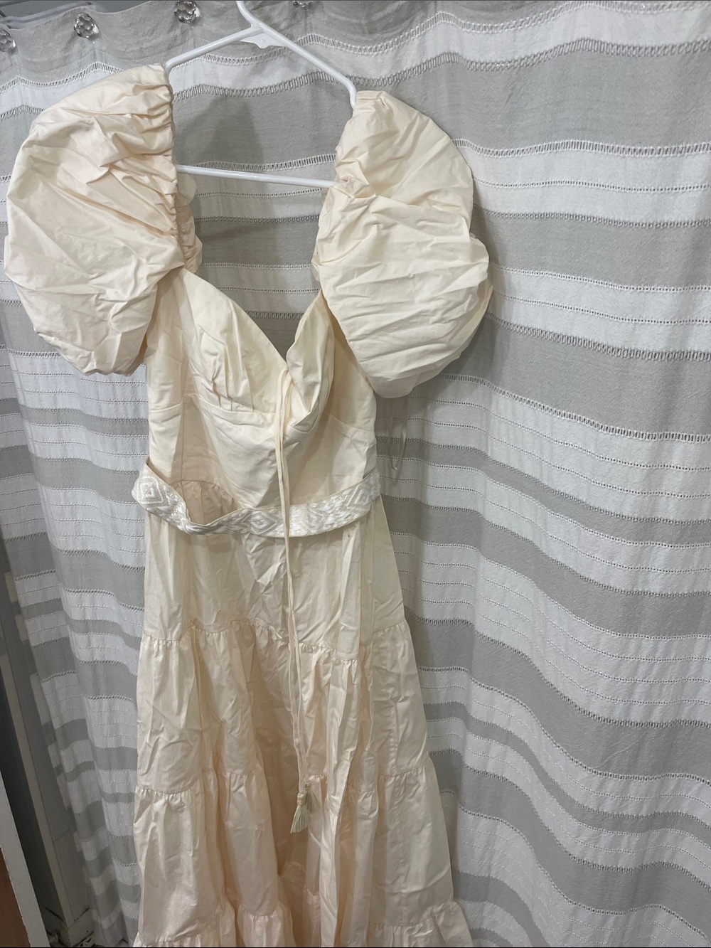 Johanna Ortiz Cream Puff-Sleeve Tiered Maxi Dress